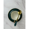 Set Ceasca de cafea din ceramica cu farfurie si lingurita,Verde Royal