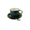 Set Ceasca de cafea din ceramica cu farfurie si lingurita,Verde Royal 2