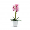 Orhidee artificiala siliconata cu aspect 100% natural in bol de ceramica, 50 cm, Roz cu Alb
